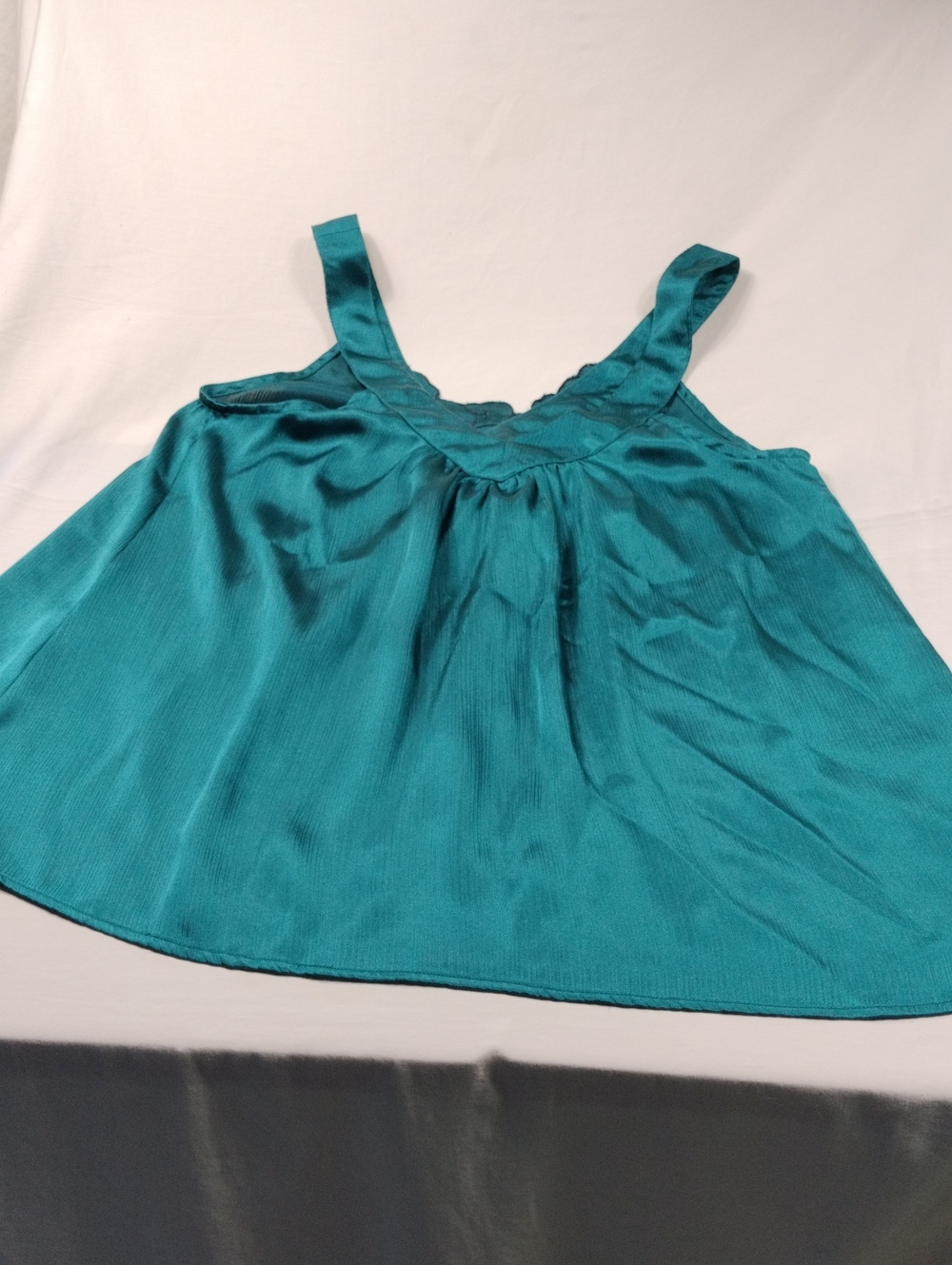Lux Teal Satin Camisole with V-Neck, Front And Back Size Small - Picture 6 of 10